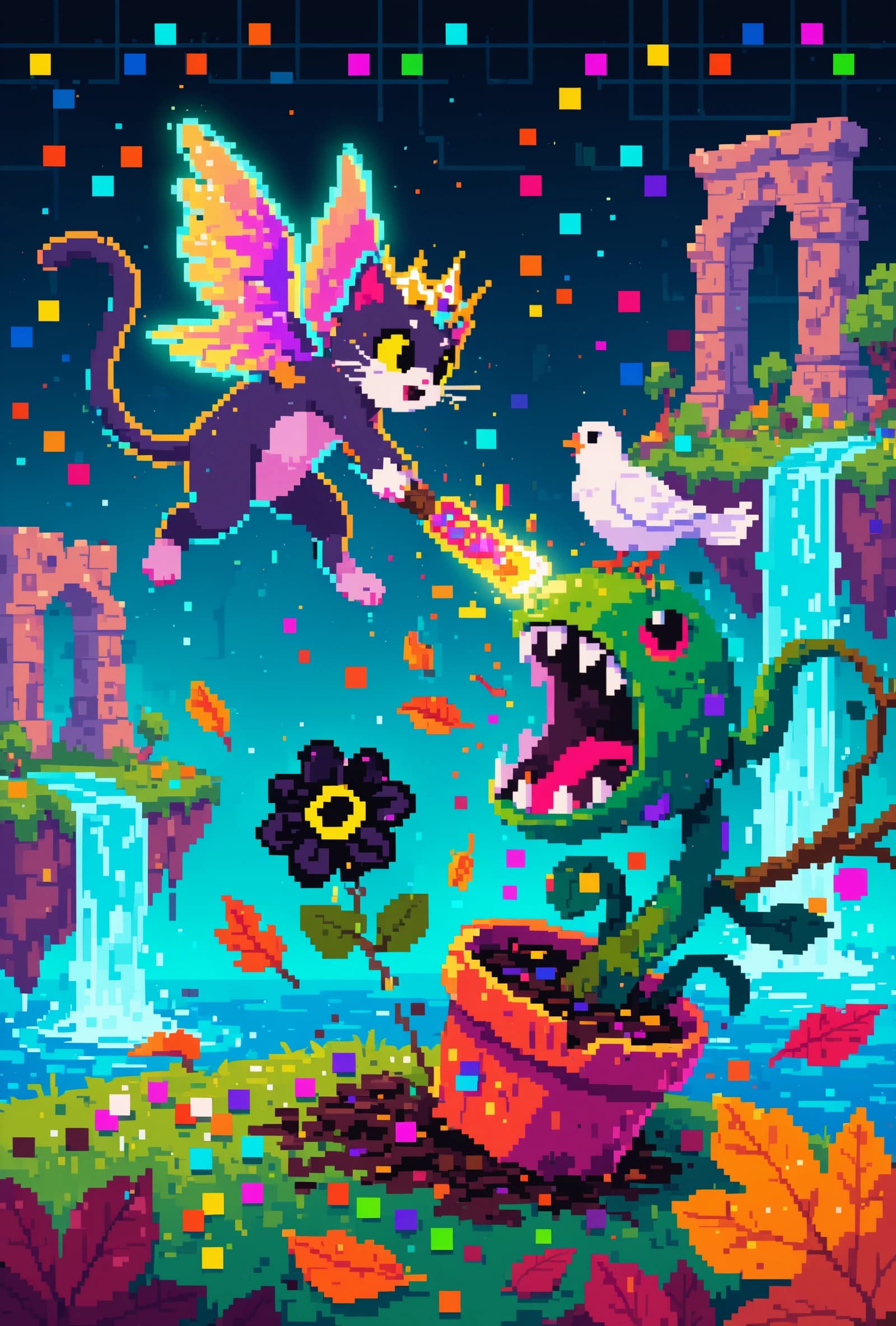 A stylized pixel-art fantasy scene used to benchmark image-model range