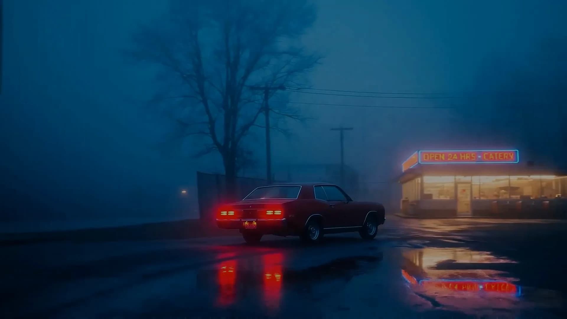 A stylized animated AI video concept with strong color and motion language